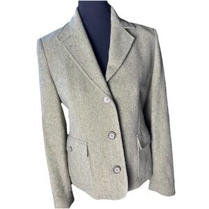 L.L. Bean Flecked Tweed Blazer Women's Size XSP Wool‎ Green Lined Long Sleeves
